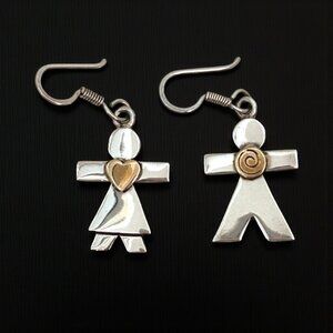 Vintage Naldo Sterling Silver Two-Tone Paper Doll Earrings